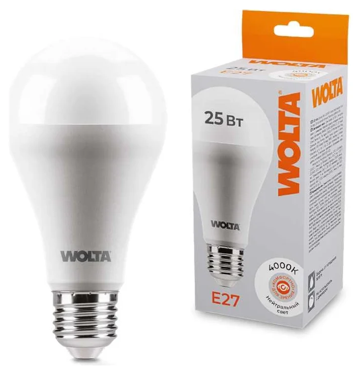 Лампочка светодиодная Wolta / Вольта груша, A67, Е27, 4000К, 2100Лм, нейтральный свет, 220В, 25Вт / освещение