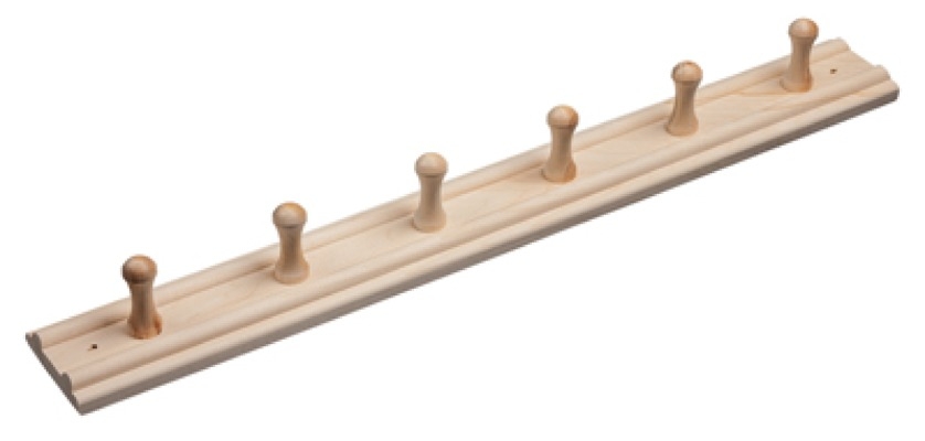 Вешалка для бани Банные штучки настенная, из древесины липы, бежевая, 6 крючков, 60х7х8.5см / аксессуары для сауны