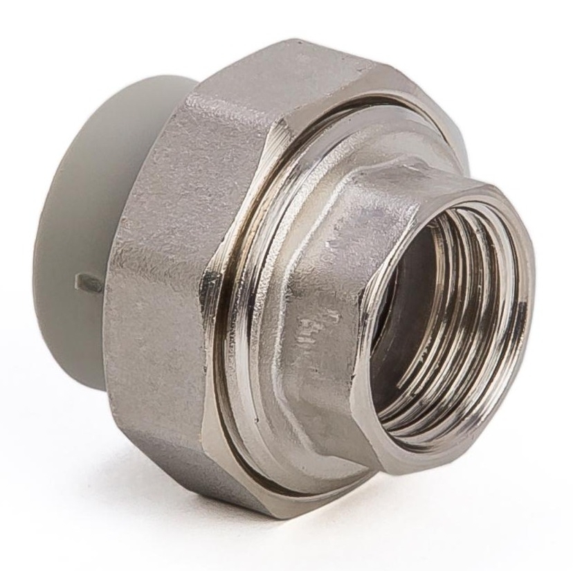 Муфта комбинированная Lammin / Ламмин разъемная с внутренней резьбой, полипропиленовая, серая, диаметр подключения 20мм, резьба 1/2дюйма / фитинги