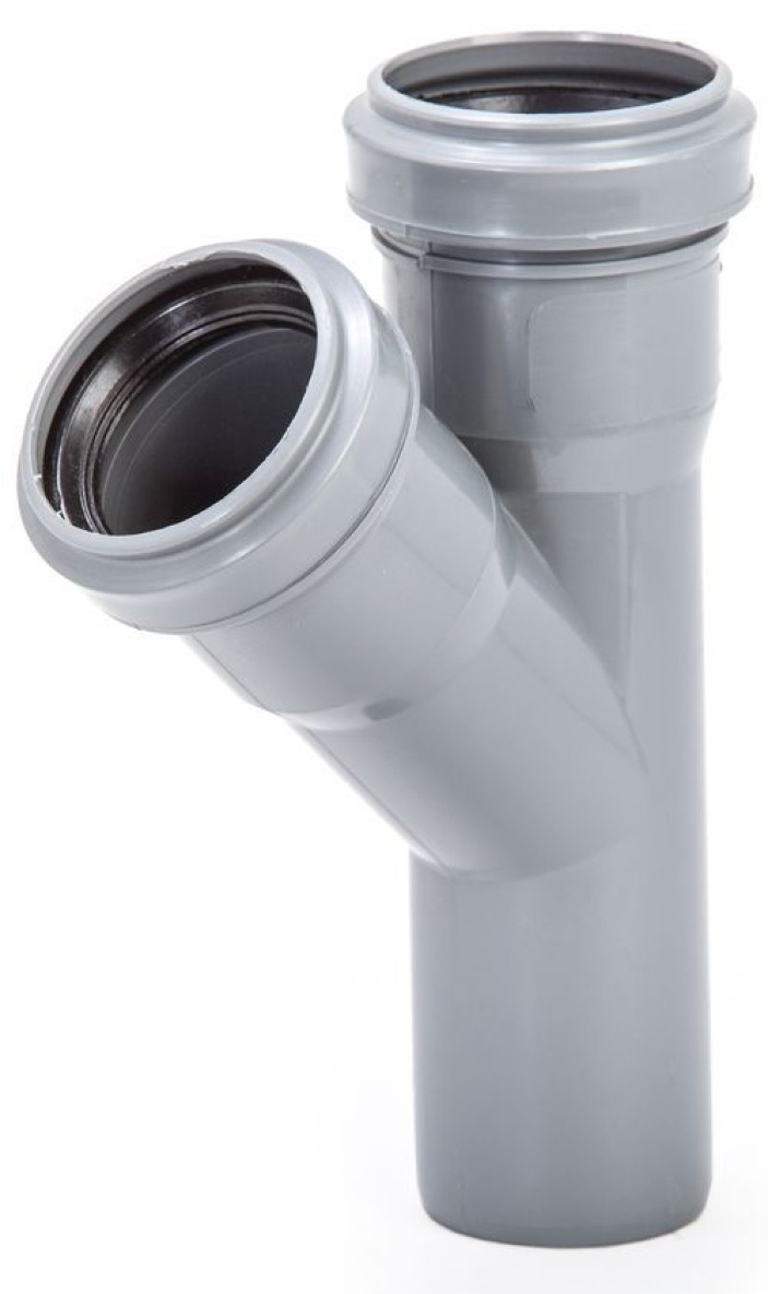 Тройник Lammin / Ламмин для внутренней канализации полипропиленовый, серый, размером 32х32мм/45° / водоснабжение