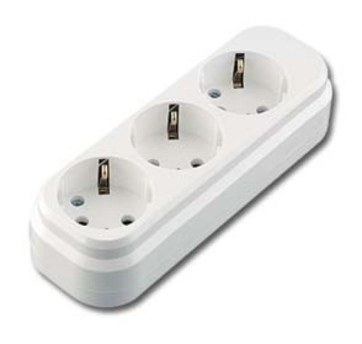 Колодка электрическая MAKEL / Макел MGP 131 3 гнезда с заземлением, пластиковый корпус, цвет белый, 220В, 16А, 3500Вт, IP20 / электрика