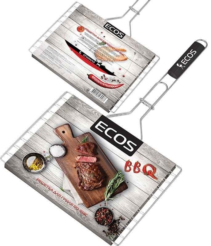 Решетка гриль ECOS / Экос RD-104C с деревянной ручкой, из металла, 35х25х1.5см / отдых и пикник