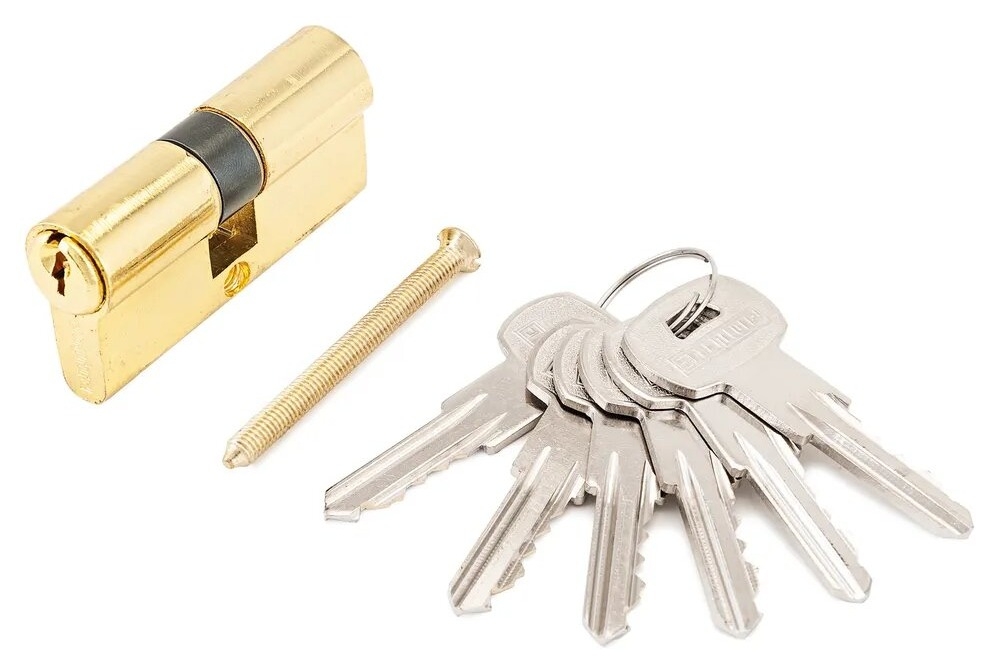 Цилиндровый механизм СКОБЯНОЙ двухсторонний, ключ-ключ, латунь, цвет золото, 60мм / фурнитура