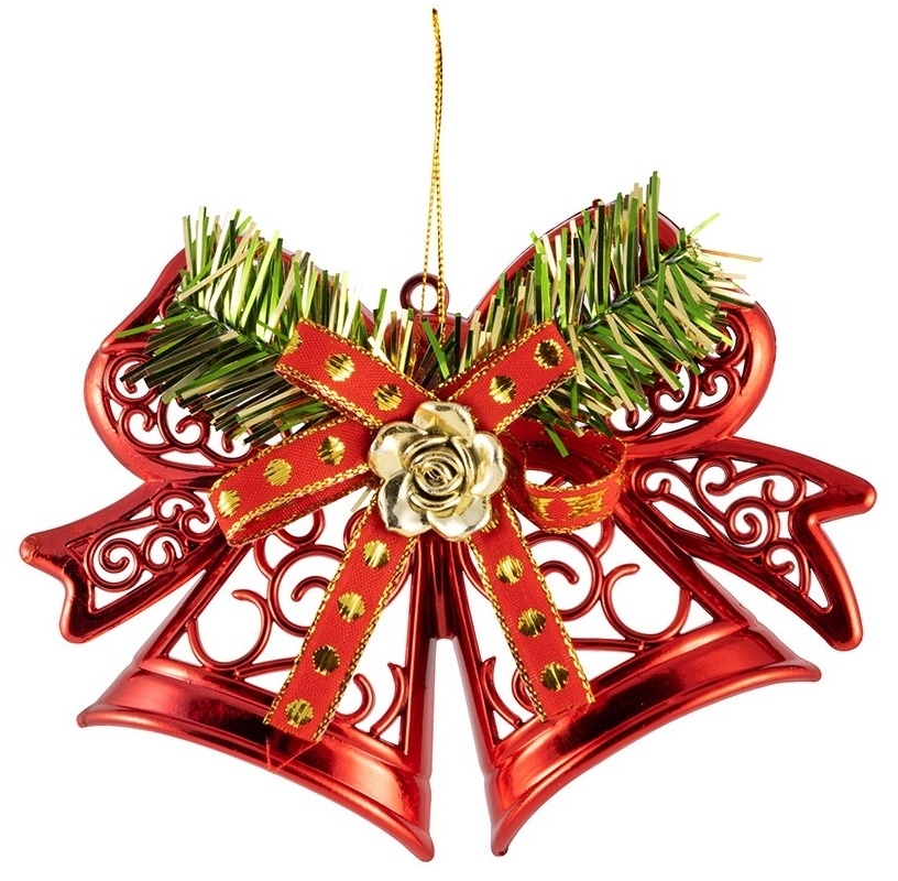Украшение Волшебная страна Колокольчик подвесное, декоративное, новогоднее, из пластика, цвет красный, 145х120мм / товары для праздников