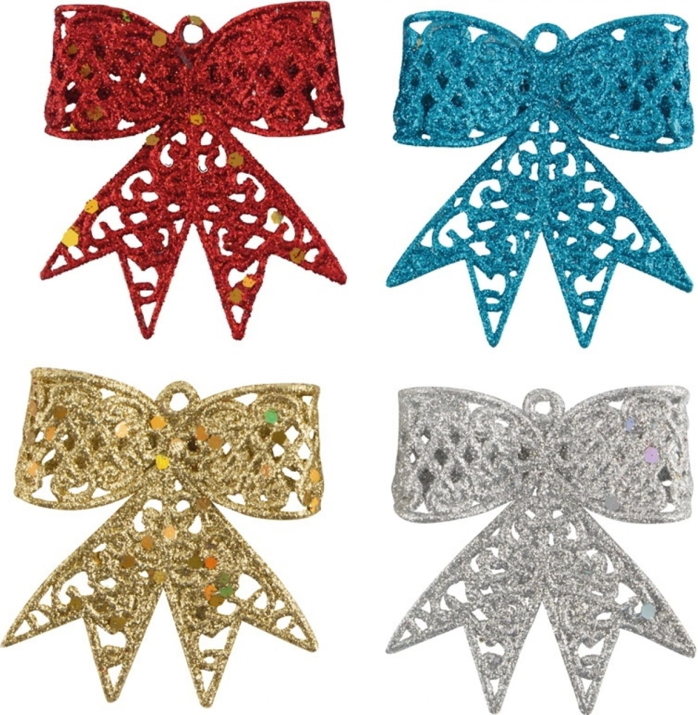 Украшение Волшебная страна Бантики подвесное, декоративное, новогоднее, из пластика, 65х55мм, 4шт. / товары для праздников