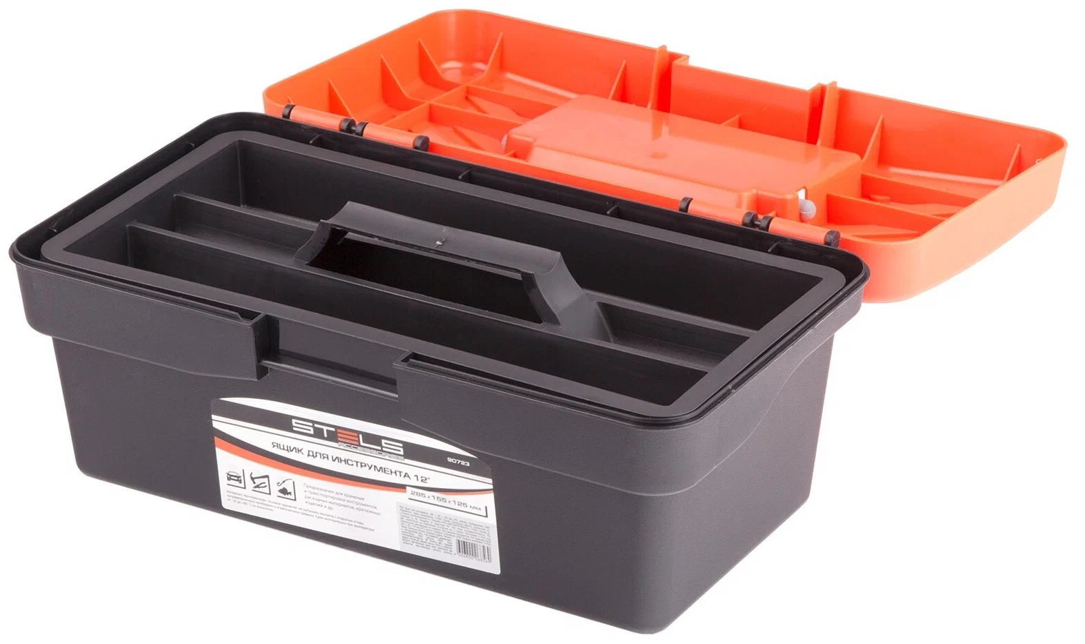 Ящик для инструментов STELS / Стелс с внутренним лотком, из пластика, черный, 285х155х125мм / оборудование для мастерской