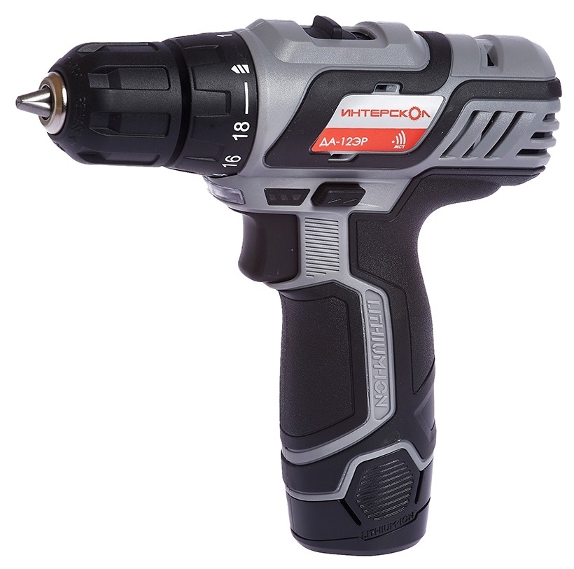 Дрель-шуруповерт аккумуляторная Интерскол ДА-12ЭР ПРОМО с 2 аккумуляторами в кейсе, 12В, Li-Ion 2А/ч, 28Нм, 2 скорости / электроинструмент