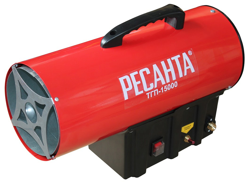 Тепловая пушка Ресанта ТГП-15000 газовая, в стальном корпусе, 520х340х220мм, 180кВт, 150м², 400м³/ч / отопление