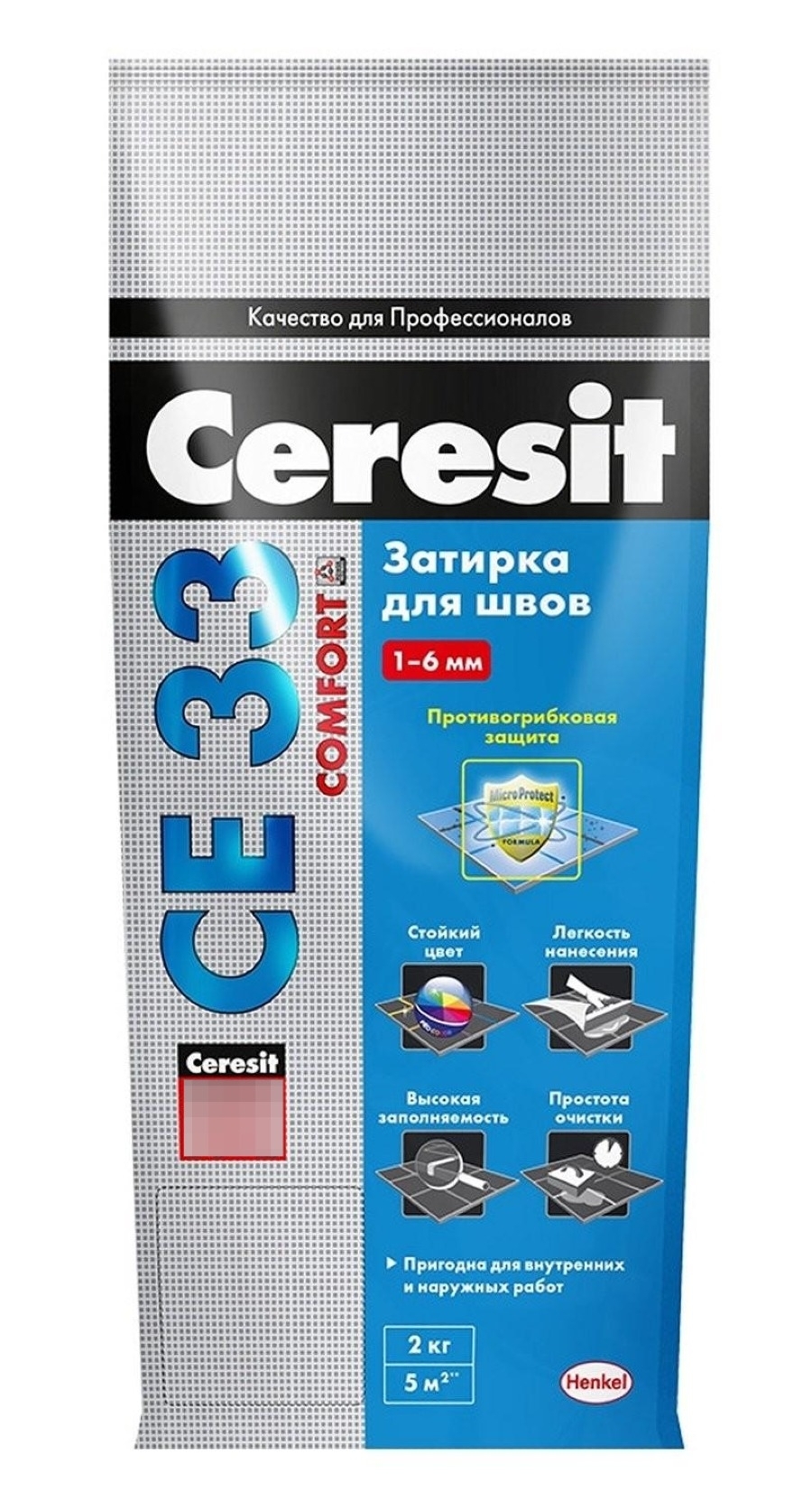 Затирка Ceresit / Церезит СЕ33 Comfort для плиточных швов, сухая, с противогрибковым действием, цементная, цвет жасмин 40, 2кг / строительные смеси