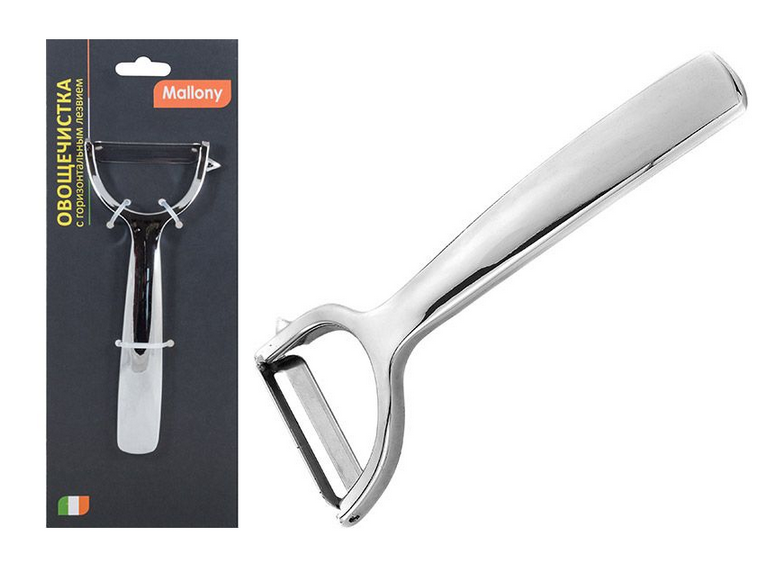 Овощечистка ручная Mallony / Маллони Semplice с горизонтальным лезвием, из цинкового сплава, серая, длина 15см / товары для кухни