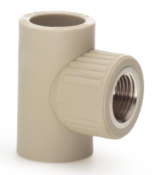 Тройник Lammin / Ламмин комбинированный, для труб, с внутренней резьбой, полипропиленовый, серый, диаметр 25мм / водоснабжение