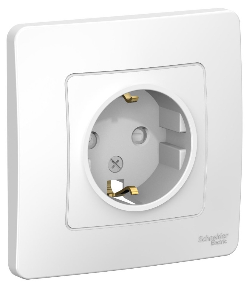 Розетка Schneider Electric / Шнайдер Электрик Blanca BLNRS001111 1-местная, с заземлением, с защитными шторками, из пластика, цвет белый, 85×85×43.1мм, 16А, IP20