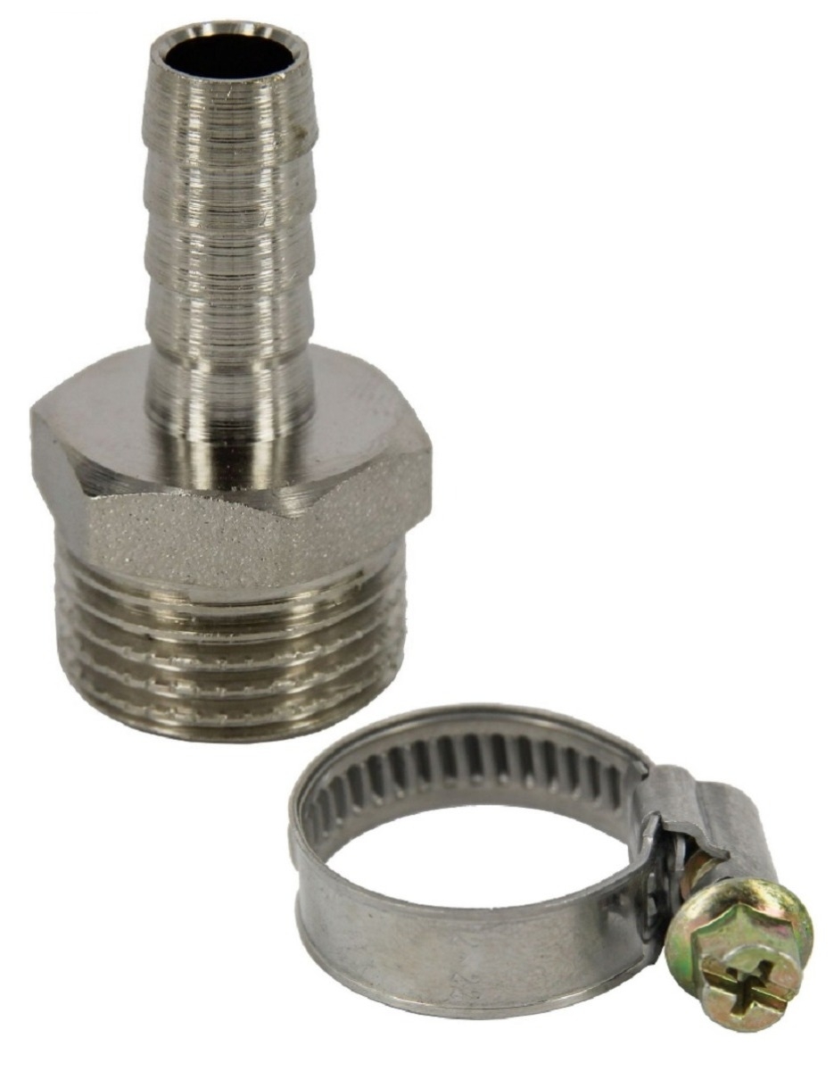 Комплект для подключения садового шланга Masterprof / Мастерпроф штуцер с наружной резьбой 20мм и хомут, 2 предмета / дом и сад