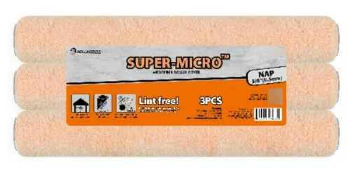 Набор валиков Rollingdog / Ролингдог SUPER-MICRO для малярных работ, из микрофибры, ворс 9.5мм, крепление 38мм, длина 457мм, 3шт. / инструменты