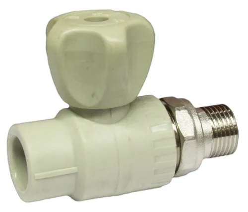 Кран шаровый для воды FV-Plast / ФВ-Пласт радиаторный прямой, полипропилен, серый, резьба 1/2", диаметр трубы 20мм / запорная арматура