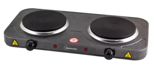 Электрическая плита HomeStar / ХоумCтар HS-1104 настольная с двумя конфорками, из стали и чугуна, черная, 1000Вт / товары для дома