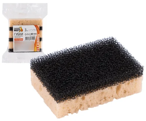 Губка для антипригарных поверхностей Рыжий кот Fix Form из поролона, 60х93х30мм, в упаковке 3шт. / хозяйственные товары