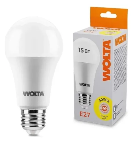Лампочка светодиодная Wolta / Вольта груша, Е27, 3000К, 1400Лм, естественный белый, 220В, 15Вт / освещение