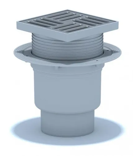 Трап для душа Анипласт 110 вертикальный слив, регулируемый из пластика и нержавеющей стали сухой, серый, размером 15х15см / водоотведение и канализация