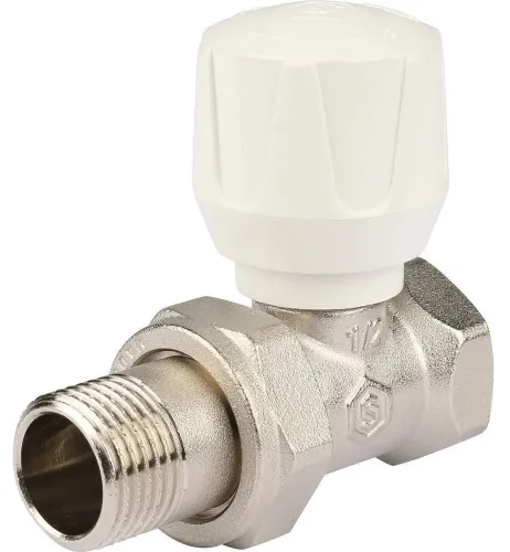 Радиаторный клапан Stout / Стаут прямой ручной терморегулирующий, из латуни, белый, резьба на входе 1/2дюйм / водоснабжение