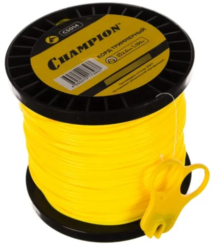 Леска для триммера Champion / Чемпион Round круглая, нейлоновая, с ножом в комплекте, диаметр 2.0мм, 130м / садовая техника