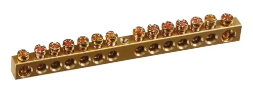 Нулевая шина Navigator / Навигатор NBB-69-14-1 из латуни и бронзы, сечение провода 6-9мм², 100А, 14 контактов / электрика