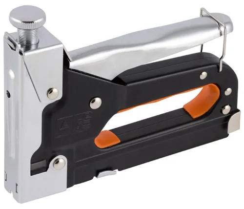 Степлер строительный Park / Парк с регулировкой силы удара, в стальном карбоновом корпусе, черный, в комплекте 100 скоб типа 53 длиной 8мм / инструменты