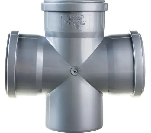 Крестовина Lammin / Ламмин одноплоскостная, для внутренней канализации, из полипропилена, серая, размером 110х110×110мм, 87.5° / водоотведение