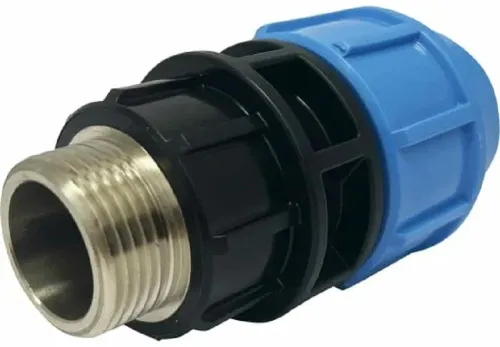 Муфта комбинированная Джилекс с наружной резьбой, полипропиленовая, серая, диаметр подключения 32мм, резьба 1дюйм / фитинги