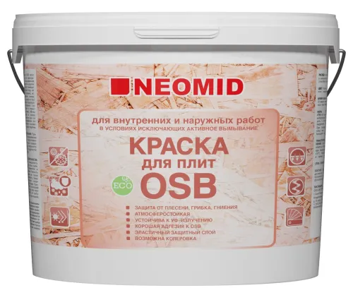 Фасадная краска NEOMID / Неомид для плит OSB, для внутренних и наружных работ биозащитная, атмосферостойкая, акриловая, белая/полуматовая, 14кг / лакокрасочные материалы