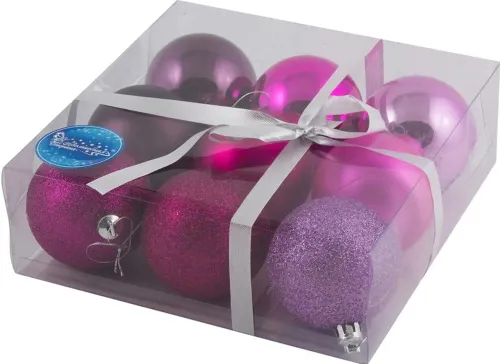 Елочные шары Волшебная страна Набор Фуксия однотонные, пластиковые, диаметр 4см, 9шт. в упаковке / товары для праздников