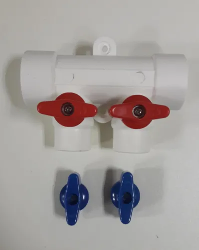 Коллектор Lammin / Ламмин распределительный, с шаровыми кранами, из полипропилена, белый, вход 32мм, 2 присоединения, 25бар / водоснабжение