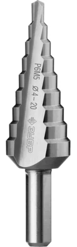 Сверло по металлу Зубр ПРОФЕССИОНАЛ ступенчатое, из быстрорежущей стали Р6М5, диаметр 4-20мм, длина 75мм / оснастка