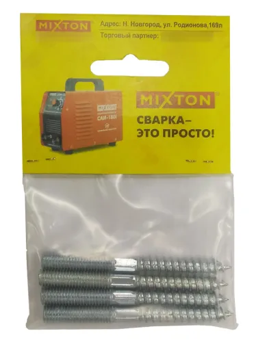 Шпильки крепежные MIXTON / Микстон шуруп, сталь оцинкованная, 8×60мм, 4шт. / расходные материалы и оснастка