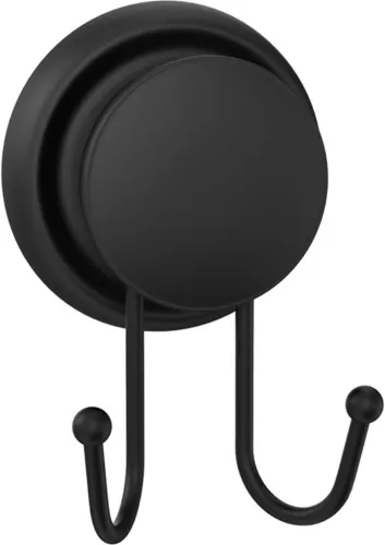 Крючок-вешалка для одежды Fora / Фора GRAFIT для ванной двойной, настенный, из нержавеющей стали, черный, 110х110х50мм, в упаковке 1шт. / товары для дома