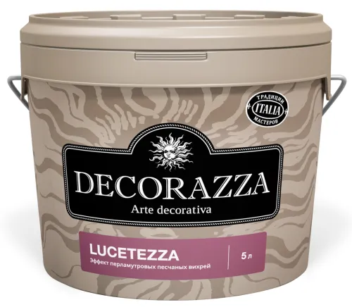 Декоративное покрытие Decorazza / Декорацца Lucetezza Argento LC 001 с эффектом перламутровых песчаных вихрей, полуглянцевое, на акриловой основе, 5л / лакокрасочные материалы