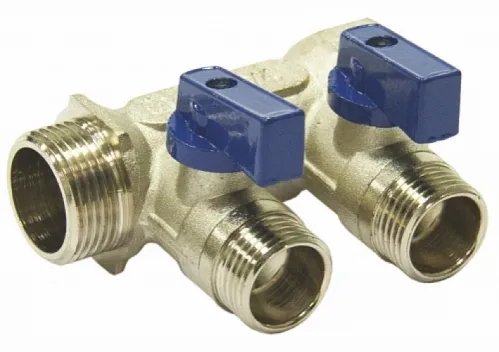 Коллектор СТМ распределительный, с шаровыми кранами, из латуни, серый, вход 3/4дюйма, 2 присоединения, 10бар / водоснабжение