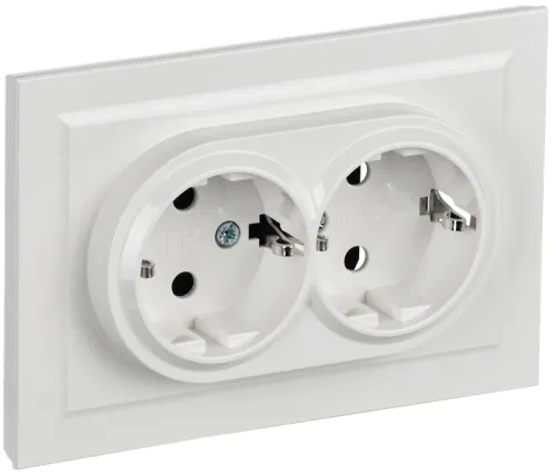 Розетка IEK / ИЕК Brite РС12-3-БрБ 2-местная, с заземлением, без защитных шторок, из пластика, цвет белый, 125.1×84.1×43.9мм, 16А, IP20 / электрика