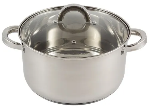 Кастрюля Mallony / Маллони с крышкой, из нержавеющей стали, диаметром 24см, высотой 13.5см, объемом 5.8л / посуда для кухни