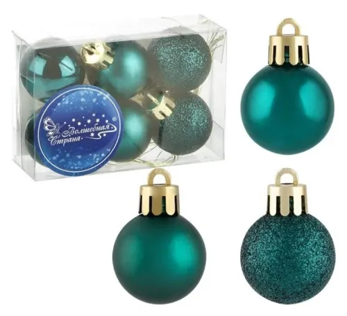 Елочные шары Волшебная Страна SYQA-0123120-09 однотонные, пластиковые, зеленые, диаметр 3см, 6шт. в упаковке / товары для праздников