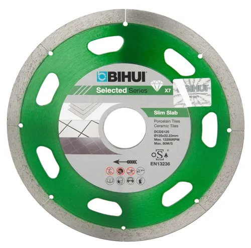 Диск алмазный BIHUI / Бихай ультратонкий по керамограниту, сухой и влажный рез, диаметр 125мм, посадочный 22.23мм, высота сегмента 7мм, рез 1.1мм / расходные материалы и оснастка