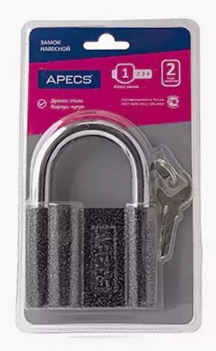 Замок навесной Apecs / Апекс PD-22-80 цилиндровый, чугунный, 3 ключа, дужка диаметром 12мм / средства защиты