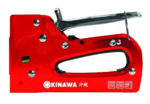 Степлер строительный OKINAWA / Окинава HEAVY 3в1 скобозабивной, в металлическом корпусе, красный, скобы тип 13,53,18Ga / инструменты
