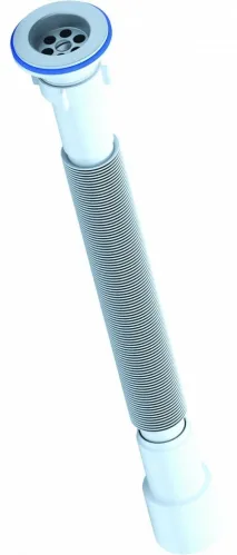 Сифон сливной Анипласт для умывальников гофрированный удлиненный, из пластика и нержавеющей стали, белый, 40/50мм, 1.1/4дюйм / сантехника