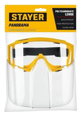 Очки защитные Stayer / Стайер PANORAMA закрытые в комплекте со щитком, для ремонтно-строительных работ, из поликарбоната, прозрачные / строительство и ремонт