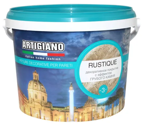Декоративная штукатурка ARTIGIANO / Артиджано RUSTIQUE фактурная, с эффектом природного камня, для внутренних работ, акриловая, белая, 2.5л / строительные смеси