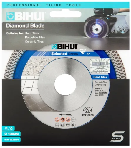 Диск алмазный BIHUI / Бихай по керамограниту, сухой и влажный рез, диаметр 125мм, посадочный 22.23мм, высота сегмента 10мм, рез 1.2мм / расходные материалы и оснастка