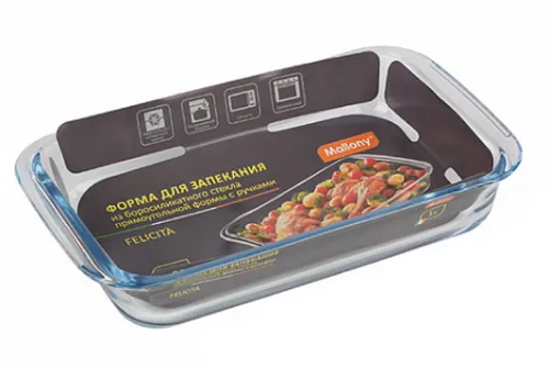Форма для выпечки и запекания Mallony / Маллони Felicita из стекла, прямоугольная, 25.8х15.3х4.5см, 1л / товары для кухни