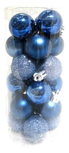Елочные шары Волшебная страна Набор Синий однотонные, пластиковые, синие, диаметр 3см, 24шт. в упаковке / товары для праздников