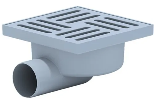 Трап для душа Анипласт 50 нерегулируемый, горизонтальный слив, из пластика, серый, размером 15х15см / водоотведение и канализация